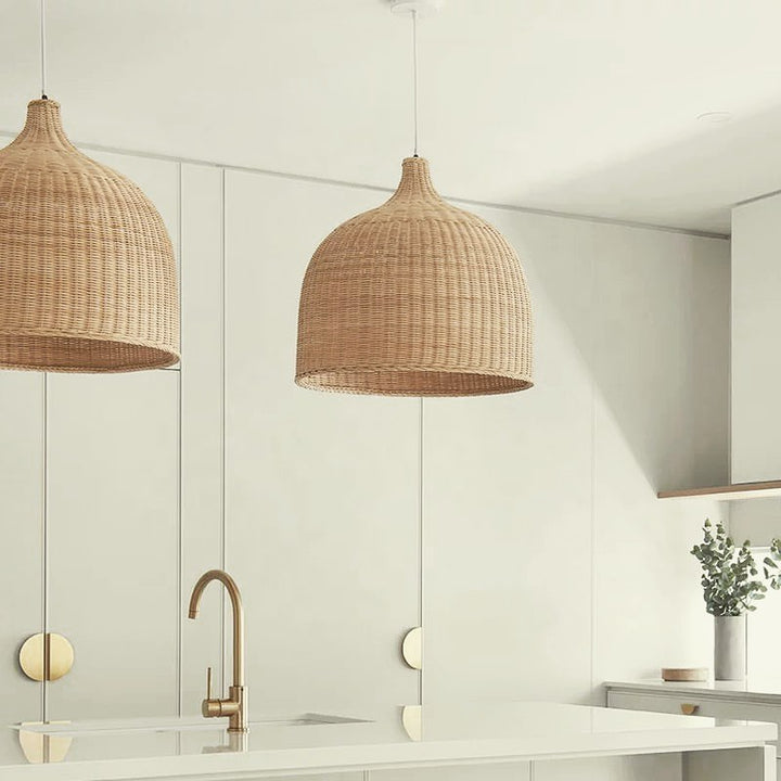 Rustic Rattan Pendant Light Set for Dining Room