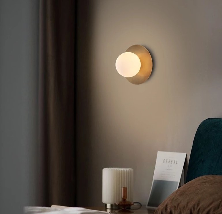 Modern Brass Wall Light with Circular Globe Shade