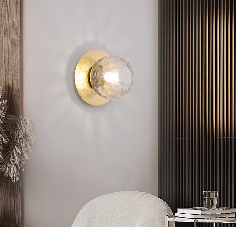 Modern Brass Wall Light with Circular Globe Shade