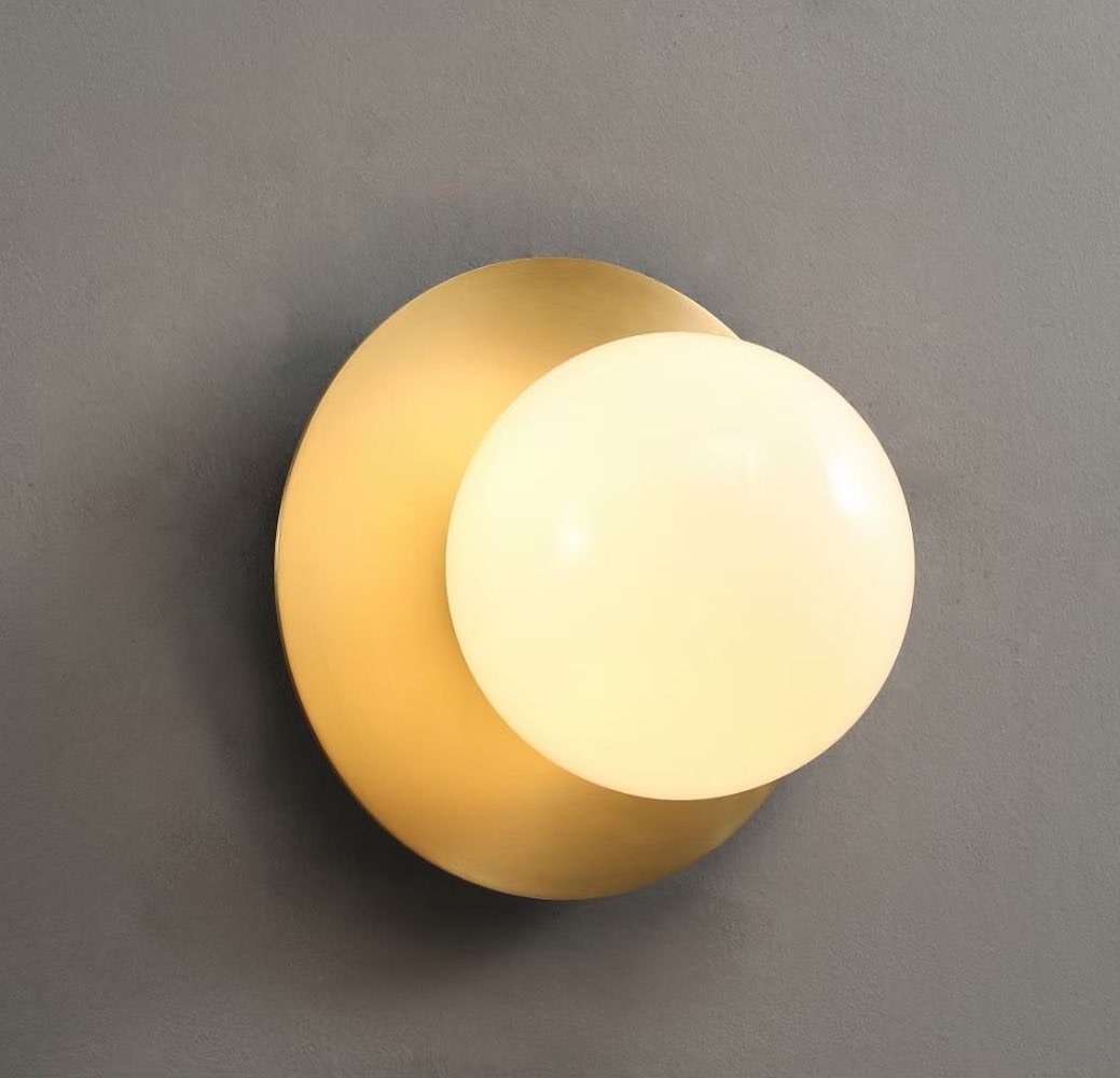 Modern Brass Wall Light with Circular Globe Shade