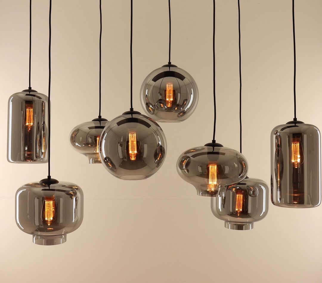 Modern Multi-Pendant Light with Smoked Glass Shades