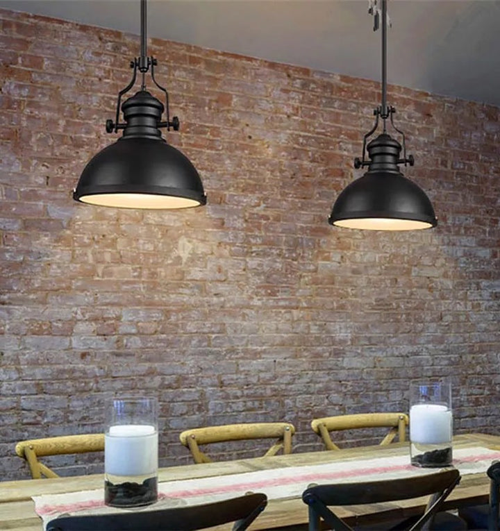 Industrial Black Pendant Light with Dome Shade