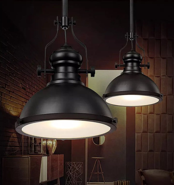 Industrial Black Pendant Light with Dome Shade