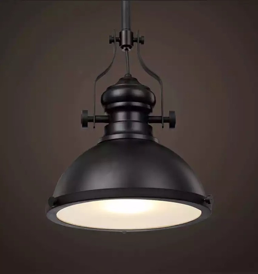 Industrial Black Pendant Light with Dome Shade