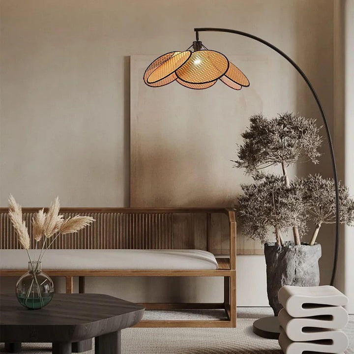 Rustic Woven Floor Lamp with Arch Design