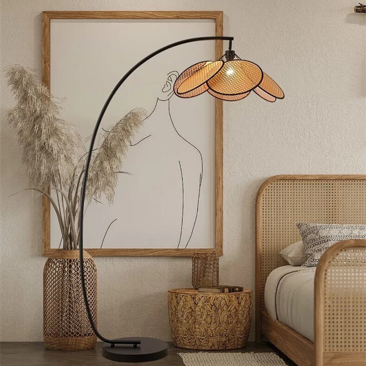 Rustic Woven Floor Lamp with Arch Design