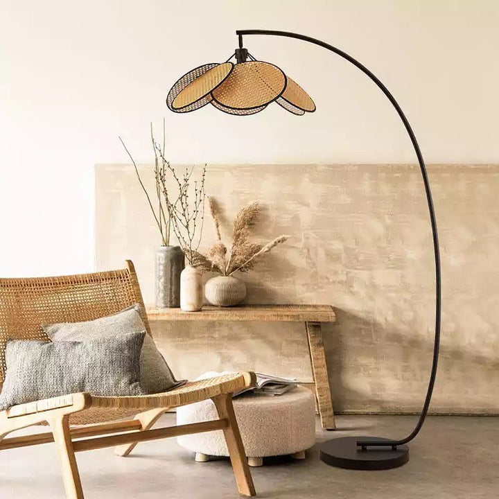 Rustic Woven Floor Lamp with Arch Design