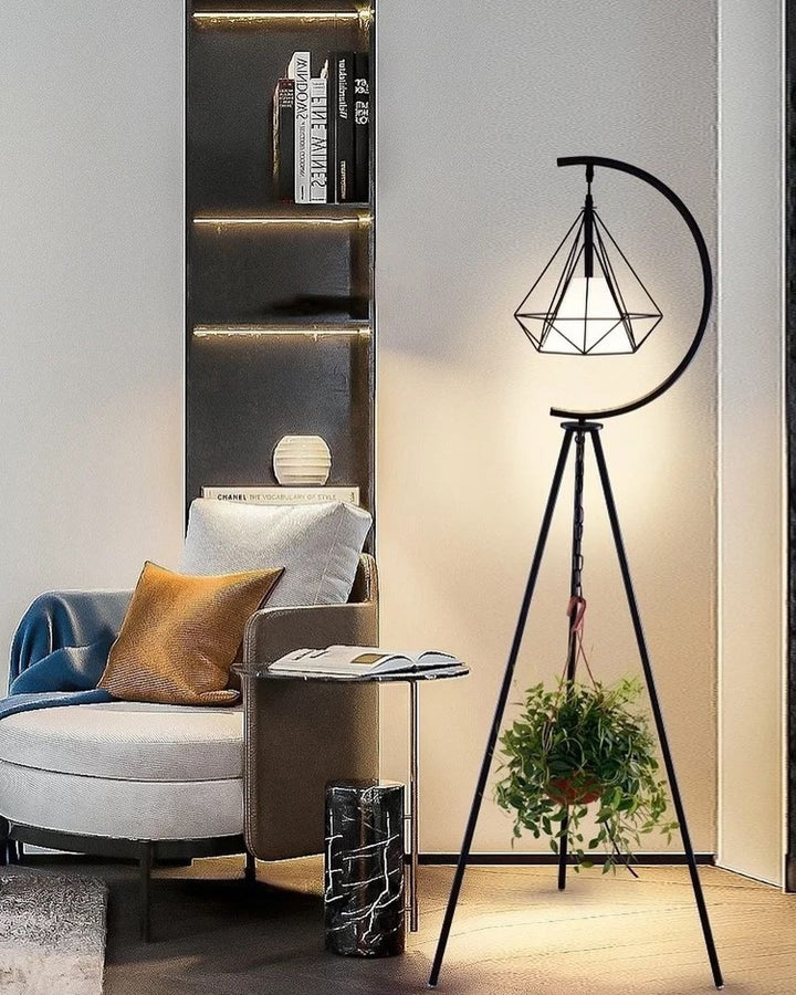 Modern Tripod Floor Lamp with Geometric Shade