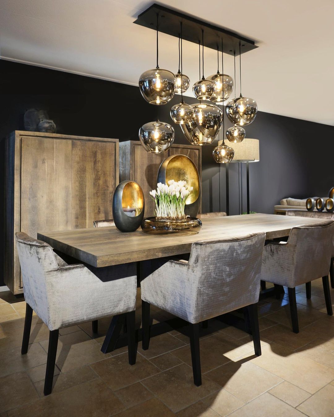 Modern Smoked Glass Cluster Pendant Lights for Dining Room