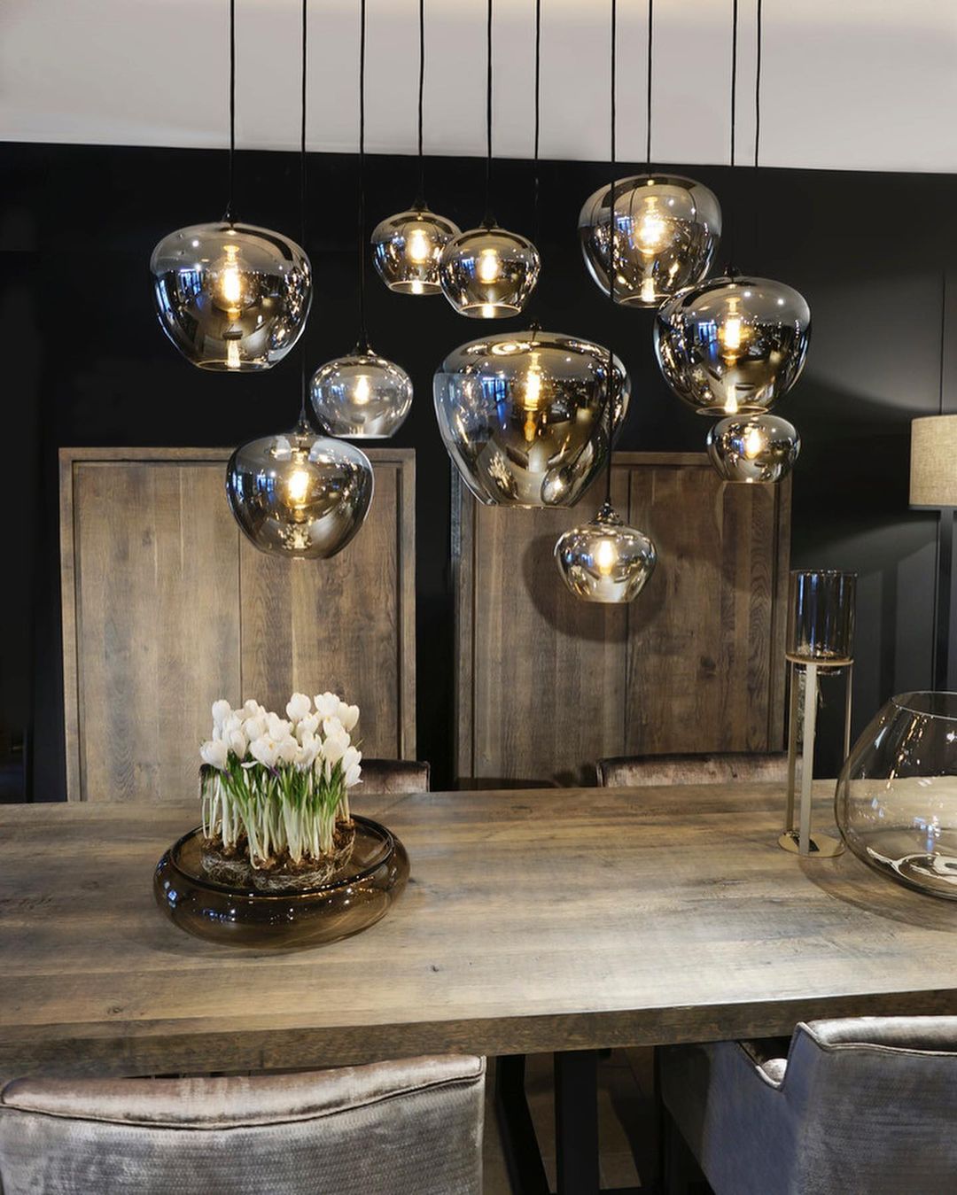 Modern Smoked Glass Cluster Pendant Lights for Dining Room