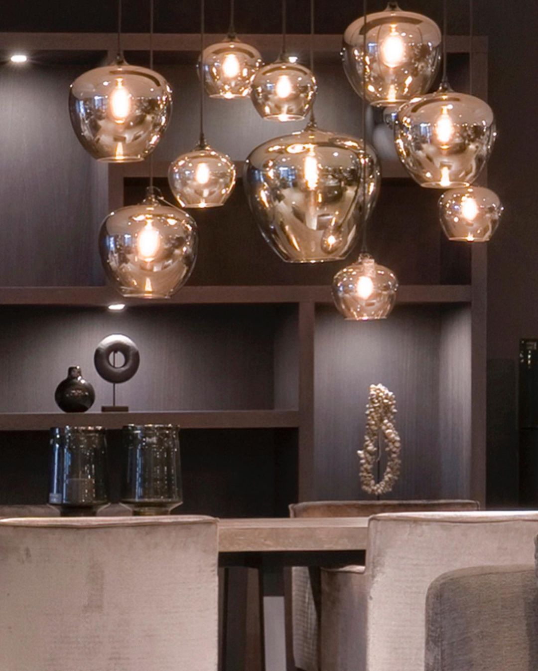 Modern Smoked Glass Cluster Pendant Lights for Dining Room