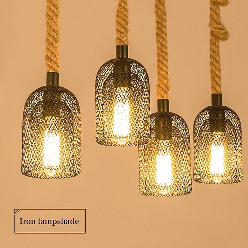 Rustic Industrial Pendant Light with Iron Mesh Lampshade