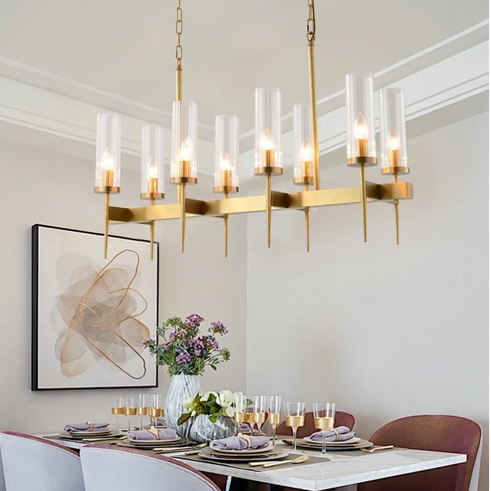 Modern Gold Chandelier with Glass Cylinders