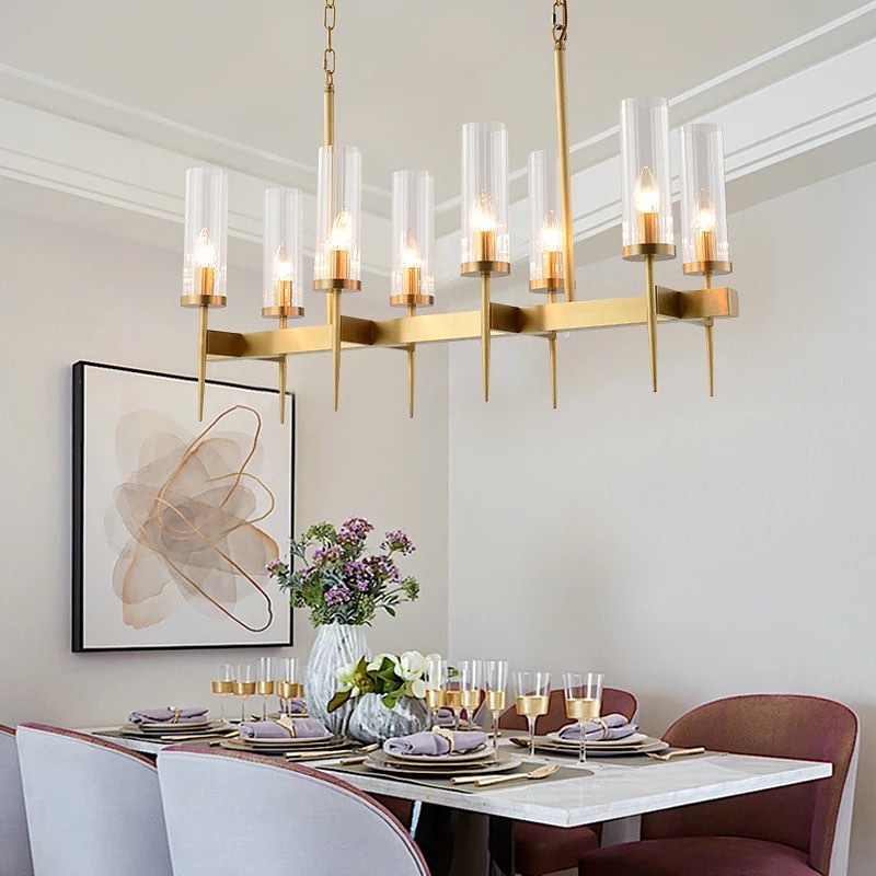 Modern Gold Chandelier with Glass Cylinders