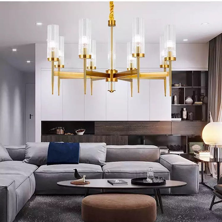 Modern Gold Chandelier with Glass Cylinders