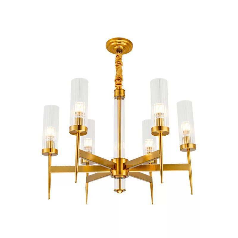 Modern Gold Chandelier with Glass Cylinders