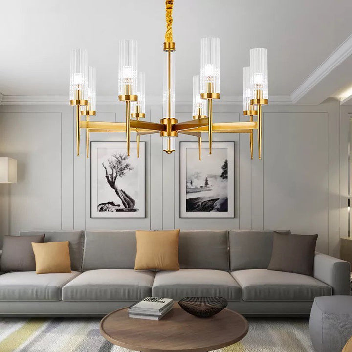 Modern Gold Chandelier with Glass Cylinders