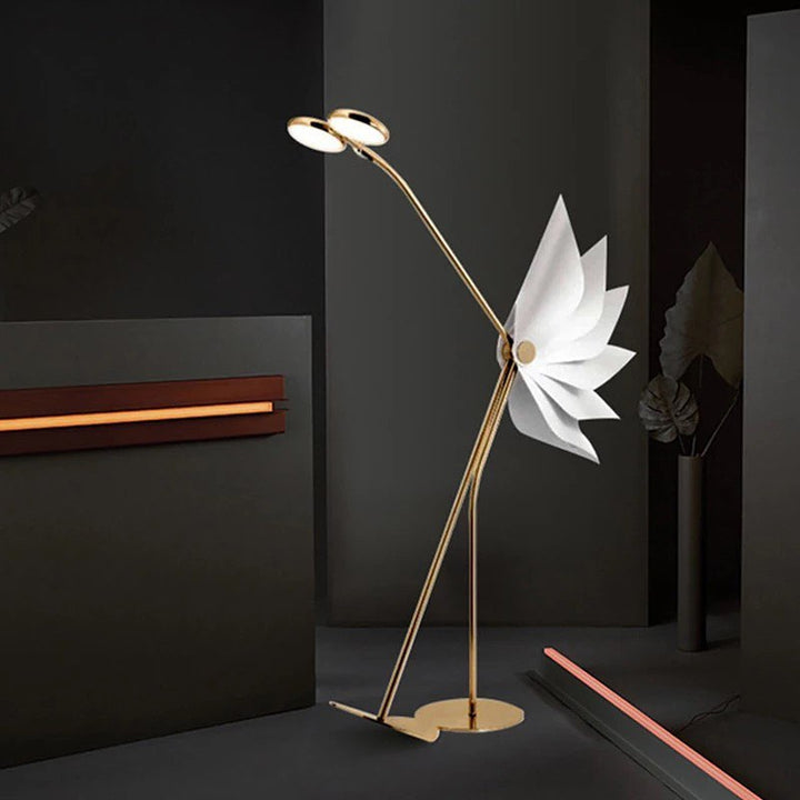 Modern Artistic Floor Lamp with Gold Base and White Petal Shade