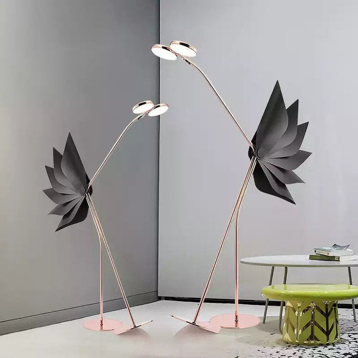 Modern Artistic Floor Lamp with Gold Base and White Petal Shade