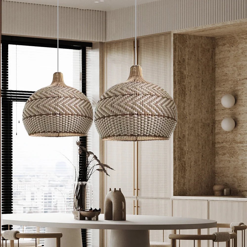 Rustic Woven Pattern Pendant Light with Natural Texture