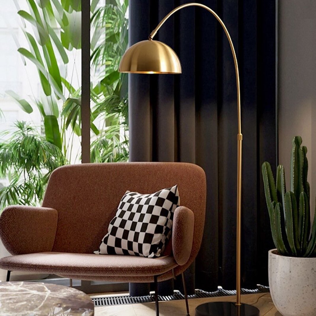 Modern Arched Floor Lamp with Brass Finish