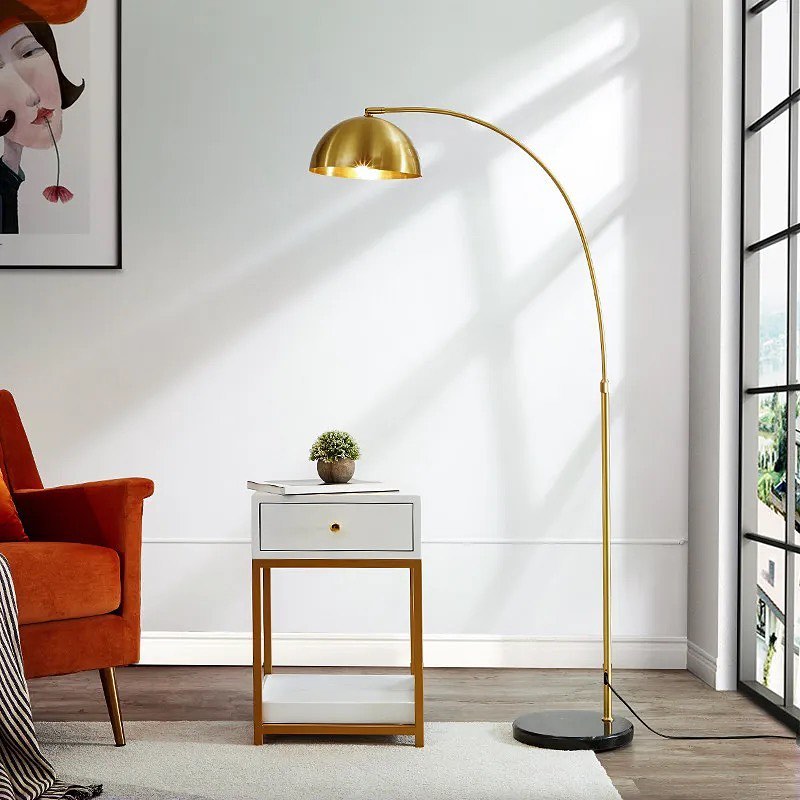 Modern Arched Floor Lamp with Brass Finish