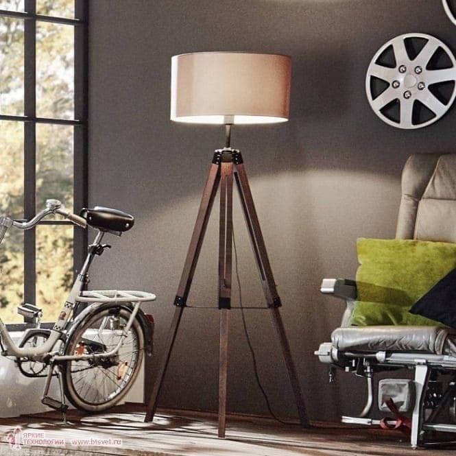 Modern Tripod Floor Lamp with Beige Drum Shade