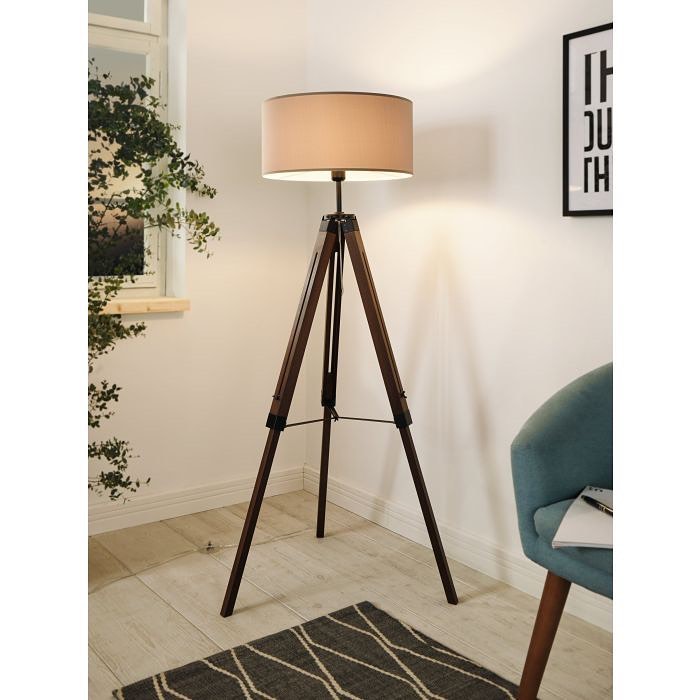 Modern Tripod Floor Lamp with Beige Drum Shade