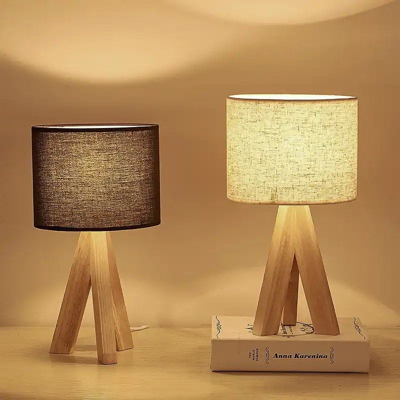 Wooden Tripod Table Lamp with Fabric Shade for Cozy Ambiance