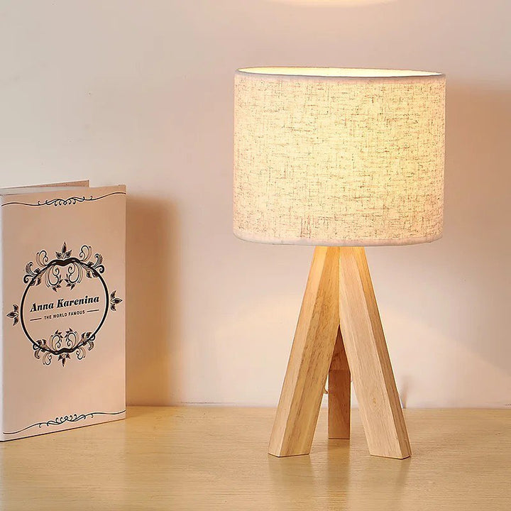 Wooden Tripod Table Lamp with Fabric Shade for Cozy Ambiance