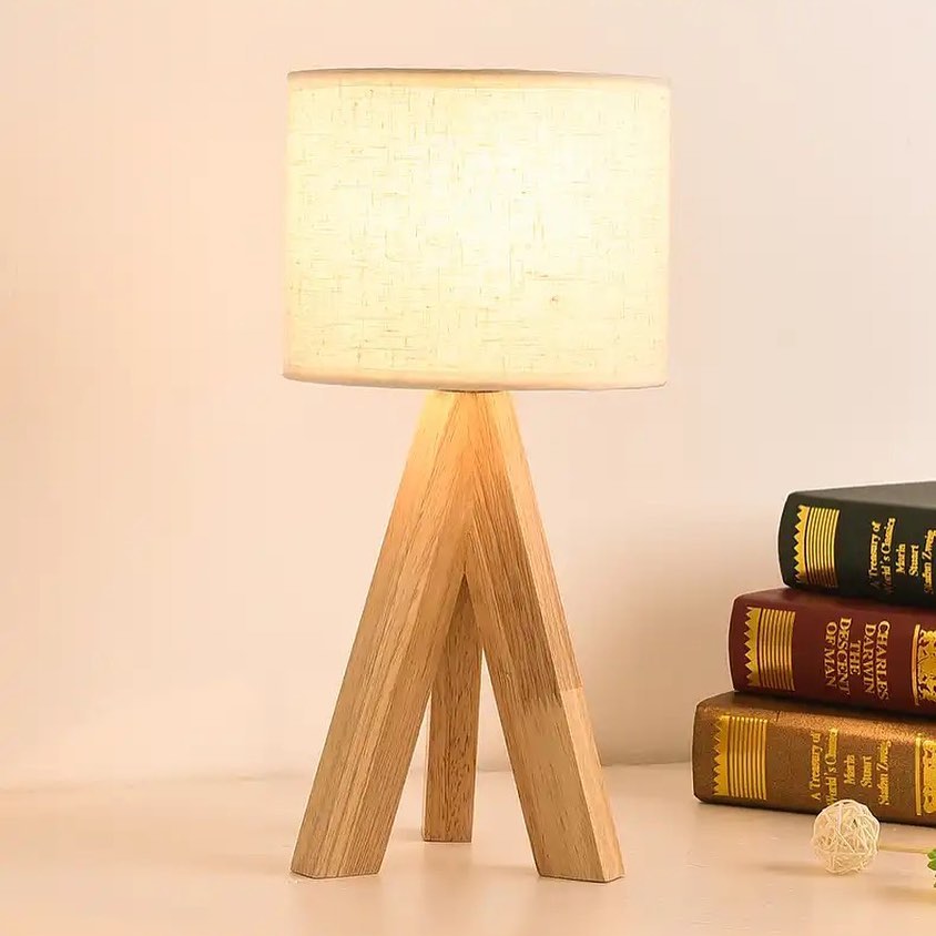 Wooden Tripod Table Lamp with Fabric Shade for Cozy Ambiance