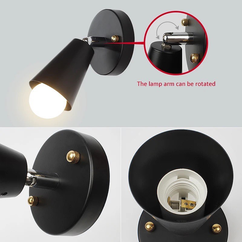 Modern Wall Sconce with Black Metal Cone Shade