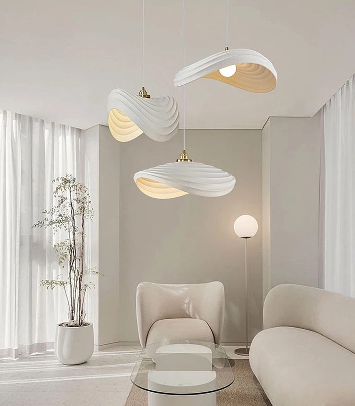 Modern Sculptural Pendant Light with White Wave Design