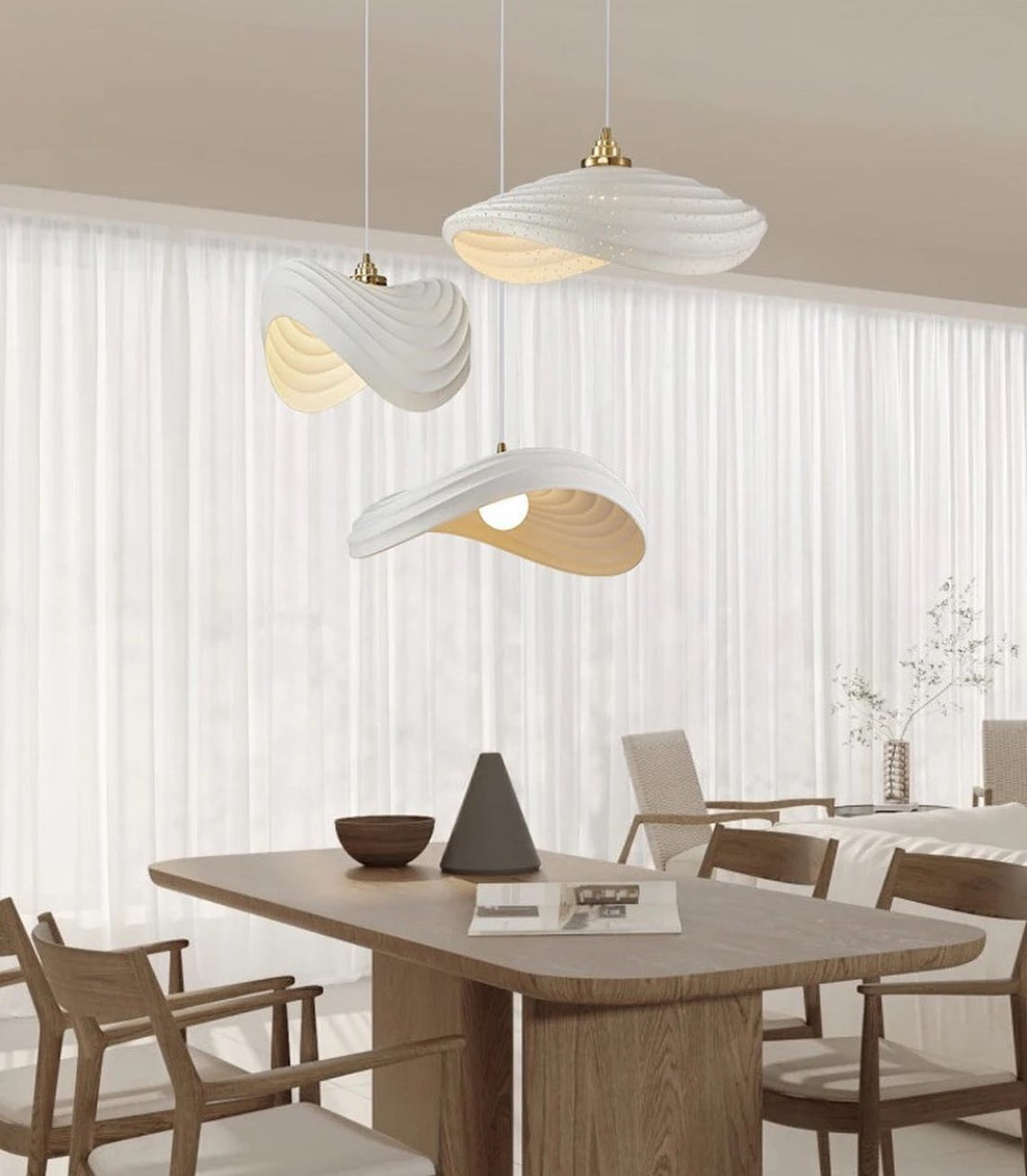 Modern Sculptural Pendant Light with White Wave Design