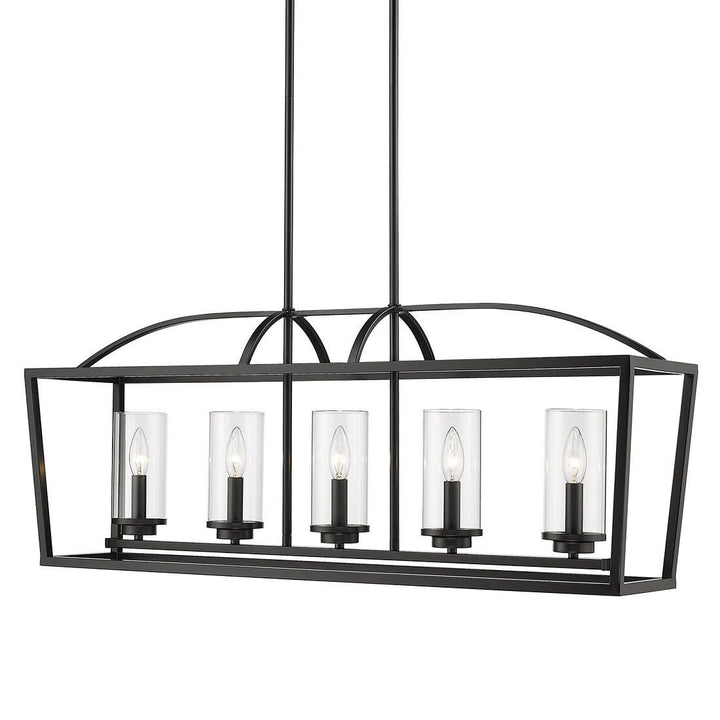 Industrial Rectangular Chandelier with Glass Cylinder Shades