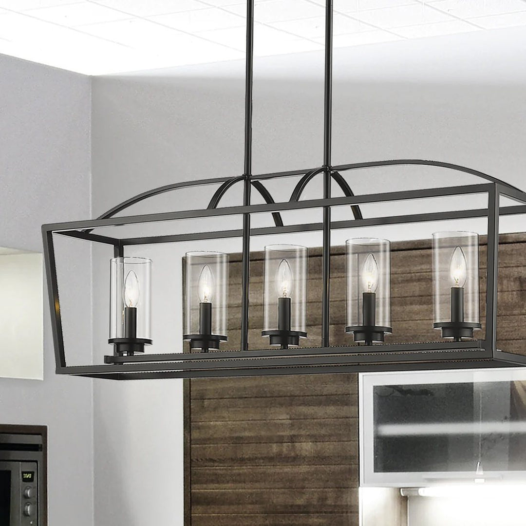 Industrial Rectangular Chandelier with Glass Cylinder Shades