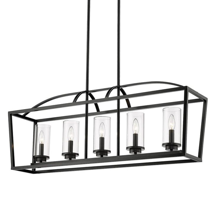 Industrial Rectangular Chandelier with Glass Cylinder Shades