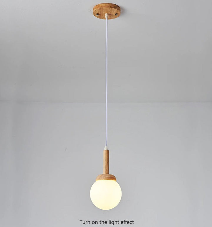 Scandinavian Globe Pendant Light - Wood and Glass Design