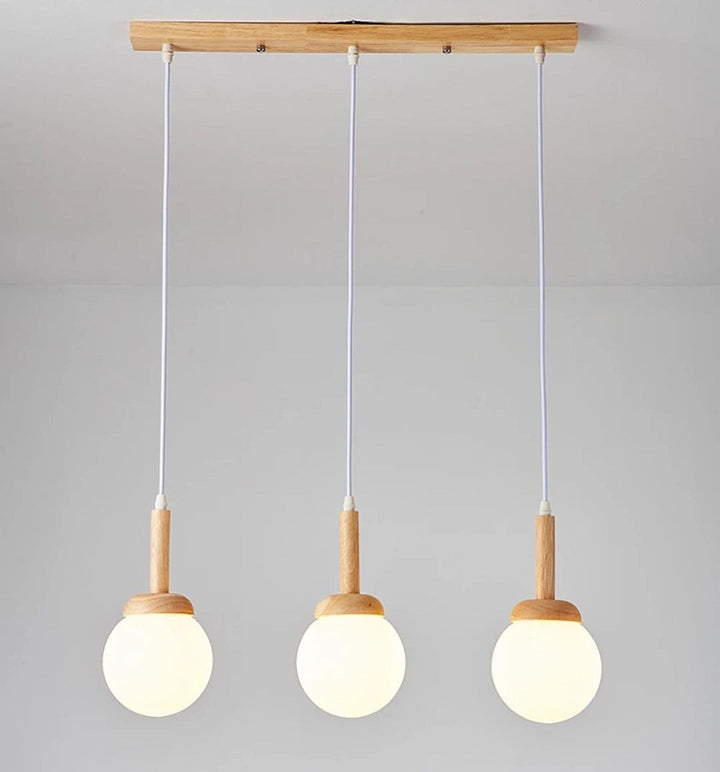 Scandinavian Globe Pendant Light - Wood and Glass Design