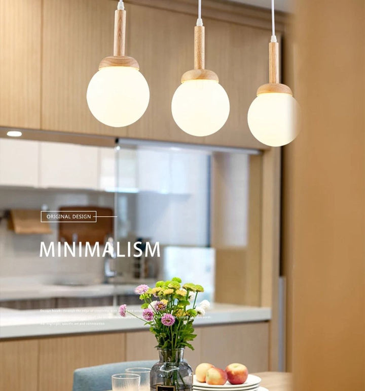 Scandinavian Globe Pendant Light - Wood and Glass Design