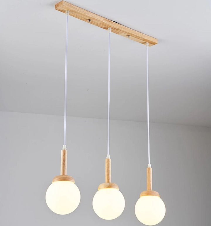 Scandinavian Globe Pendant Light - Wood and Glass Design