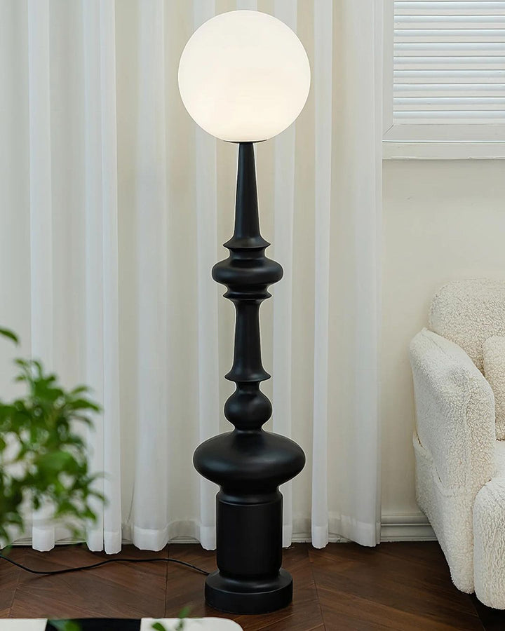 Modern Globe Floor Lamp - Black Base with Opal Glass Shade