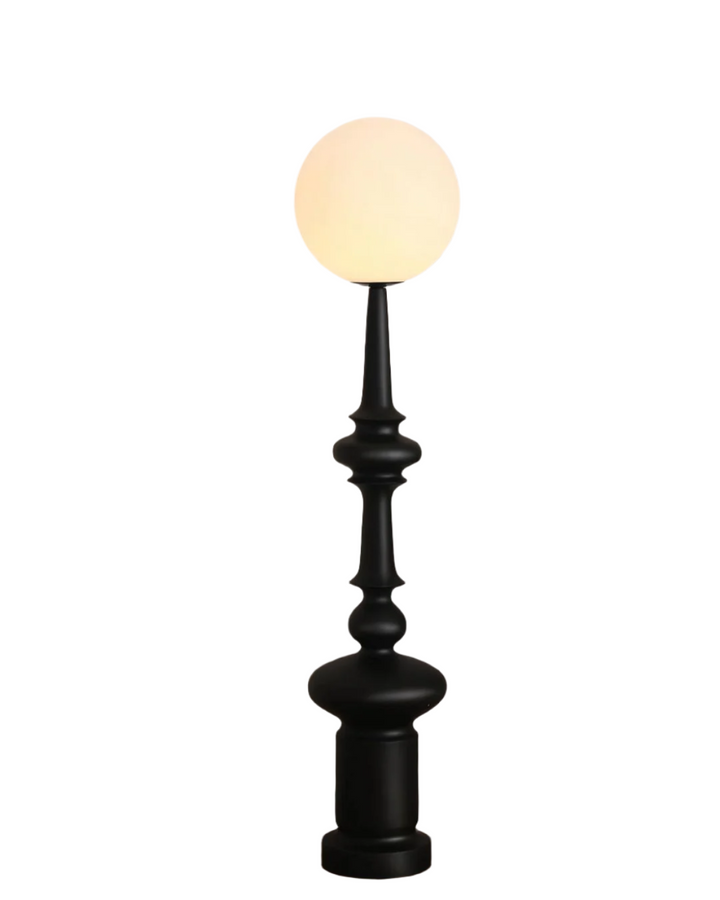 Modern Globe Floor Lamp - Black Base with Opal Glass Shade