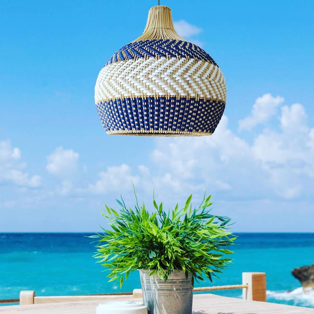 Blue Outdoor Rattan Pendant