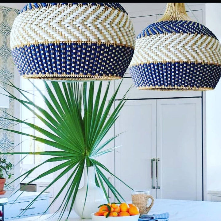 Blue Outdoor Rattan Pendant