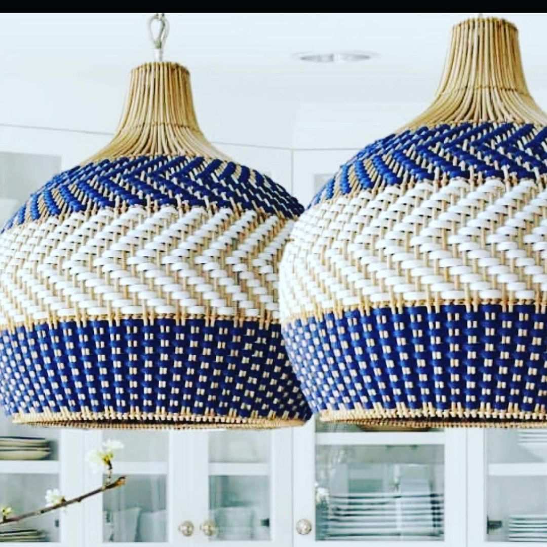 Blue Rattan Net Blue Outdoor Bamboo Rattan PendantBlue rattan outdoor pendant for terr ...