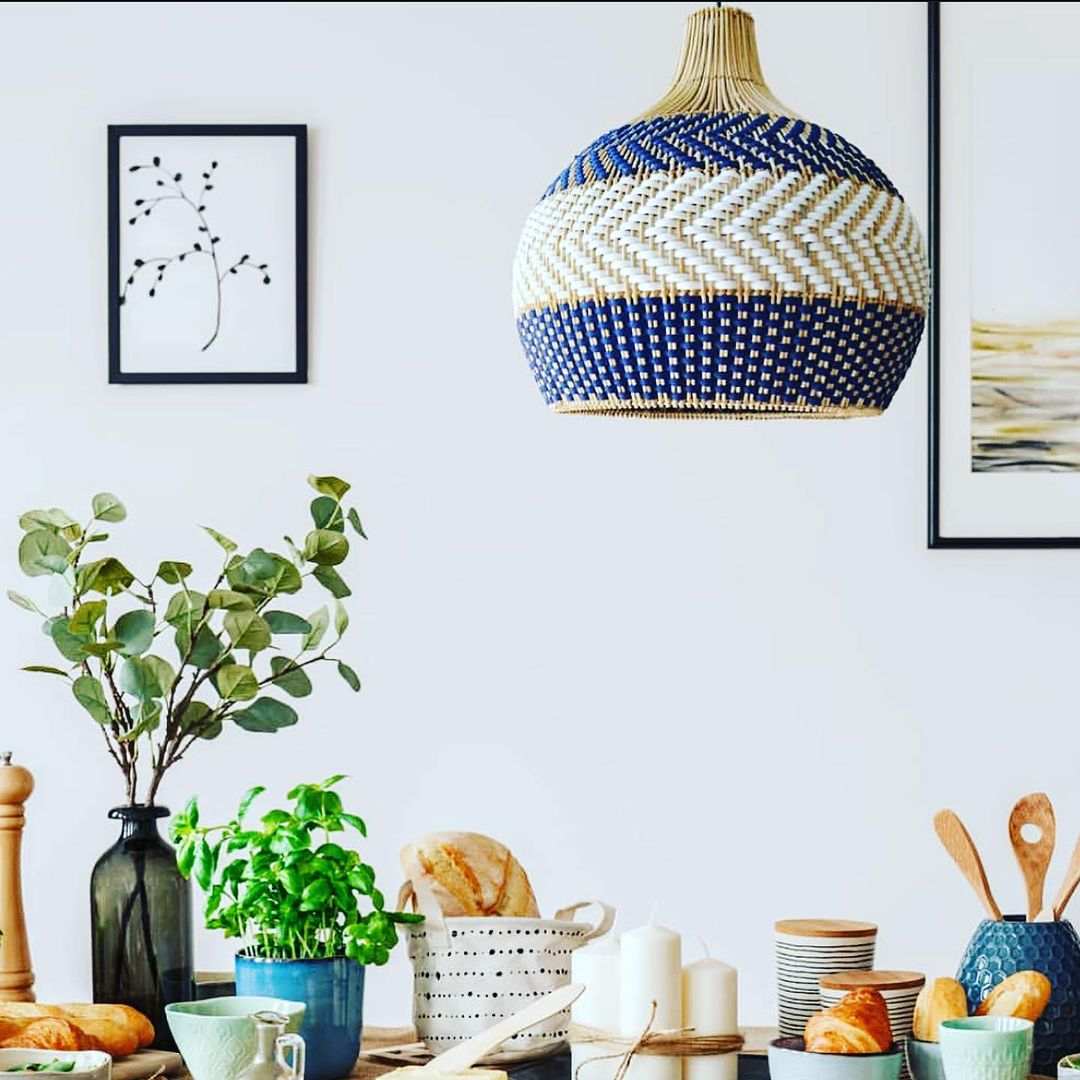 Blue Rattan Net Blue Outdoor Bamboo Rattan PendantBlue rattan outdoor pendant for terr ...