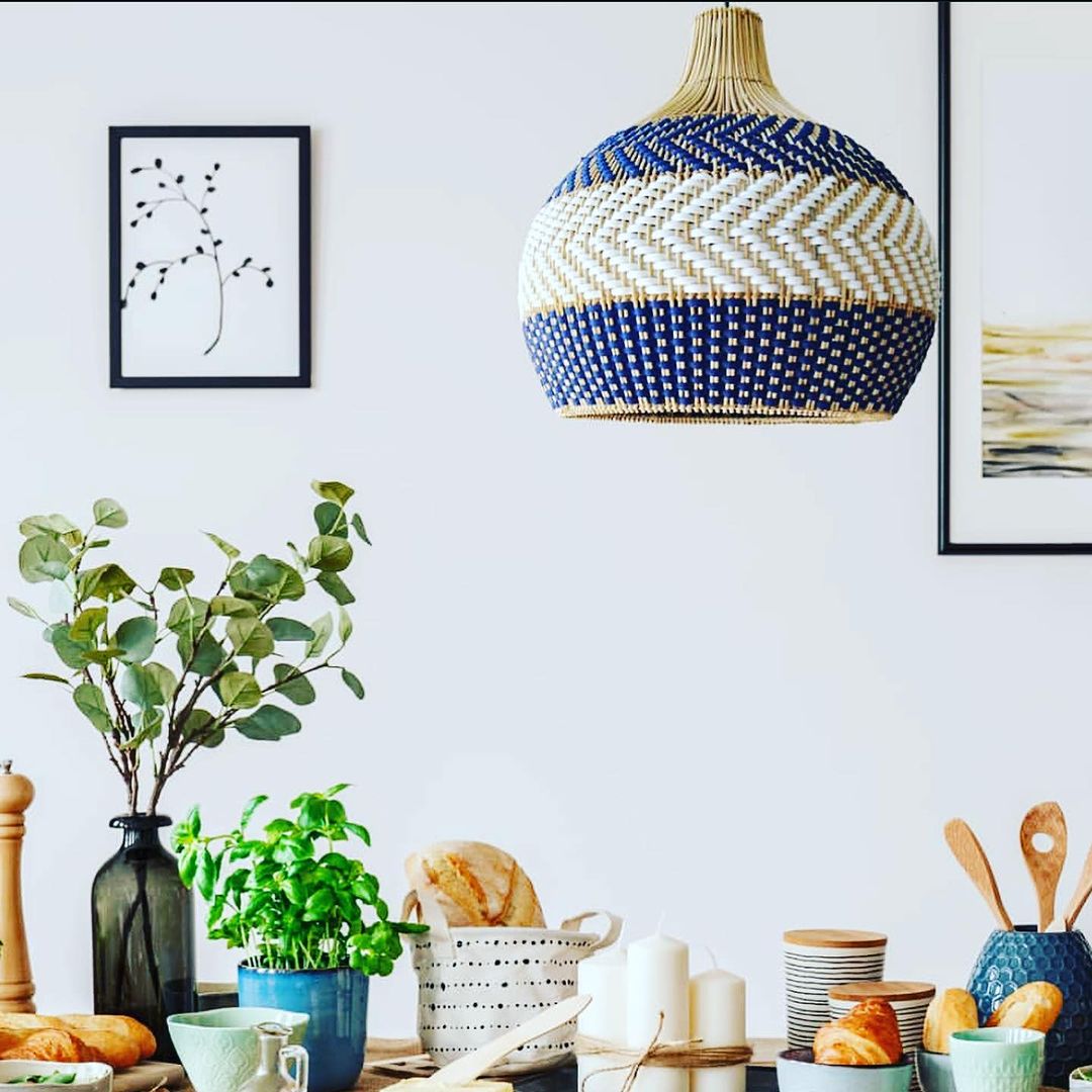 Blue Outdoor Rattan Pendant