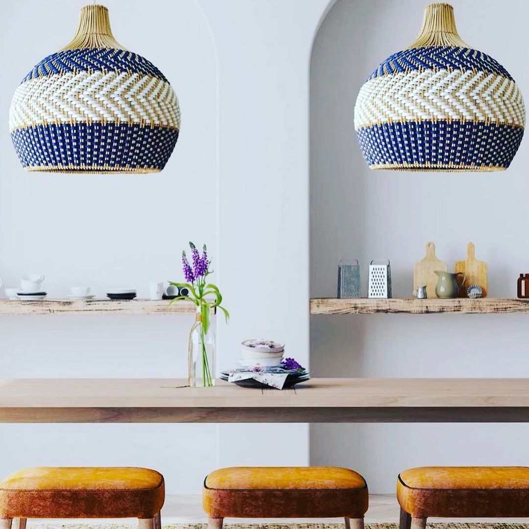 Blue Rattan Net Blue Outdoor Bamboo Rattan PendantBlue rattan outdoor pendant for terr ...