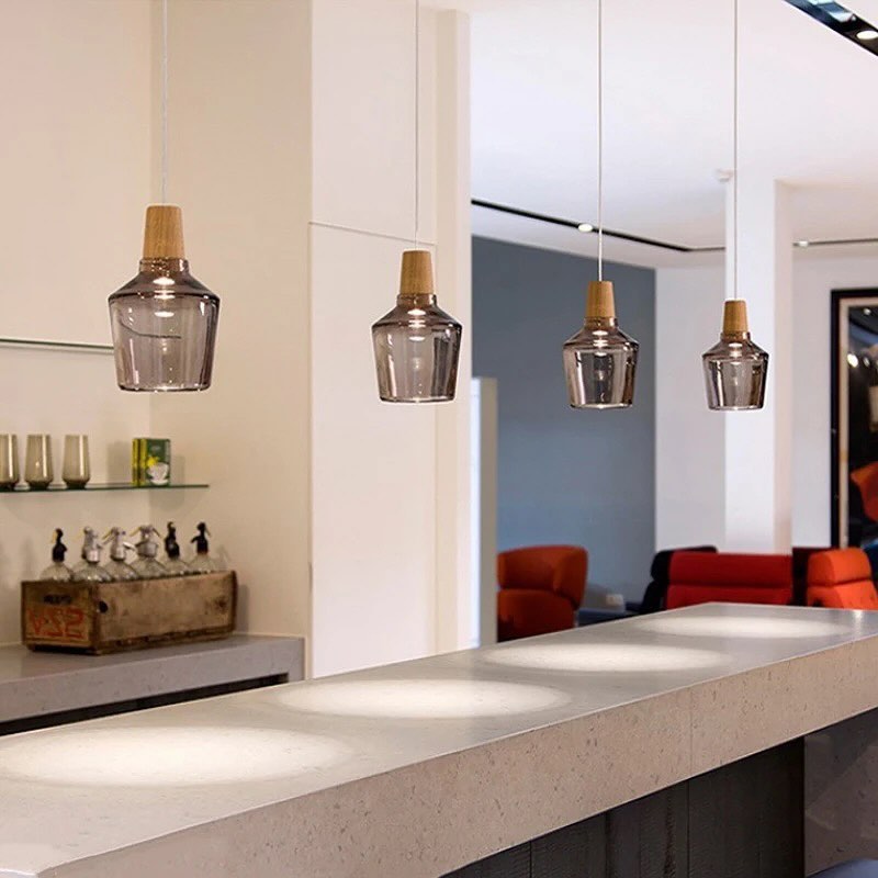 Smoked Glass Pendant Lamp Set